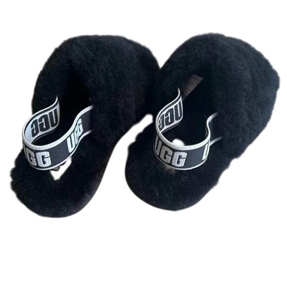 UGG Kids Toddler Girls Fluff Yeah Black Sandals Slide Size 10 - Picture 4 of 6